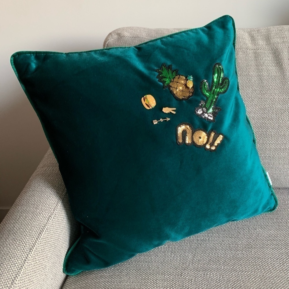 Teal Velvet Accent Pillow with Gold Sequin patches brand new